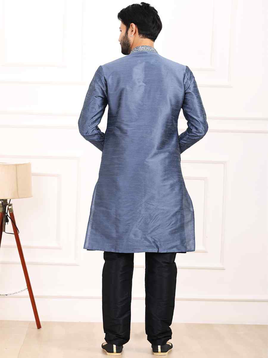 Blue Art Banarasi Silk Woven Festival Wedding Kurta