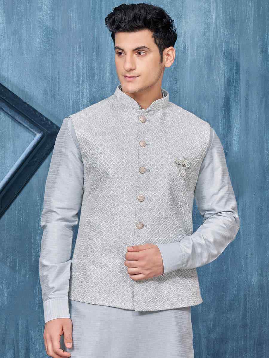 Blue Art Banarasi Silk Woven Festival Wedding Kurta