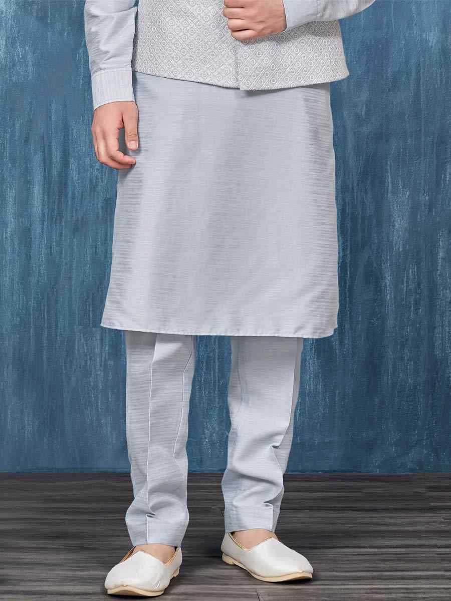 Blue Art Banarasi Silk Woven Festival Wedding Kurta