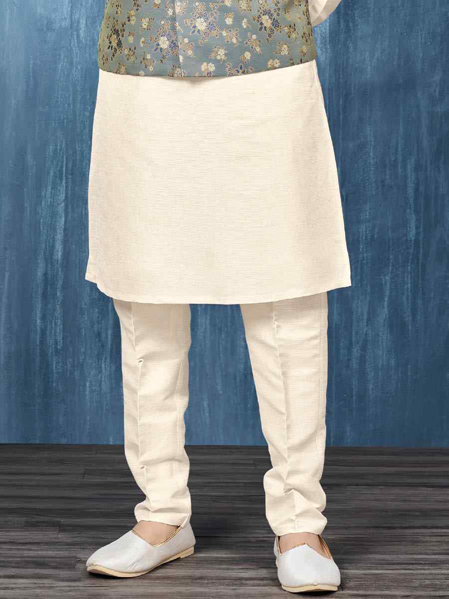 Blue Art Banarasi Silk Woven Festival Wedding Kurta