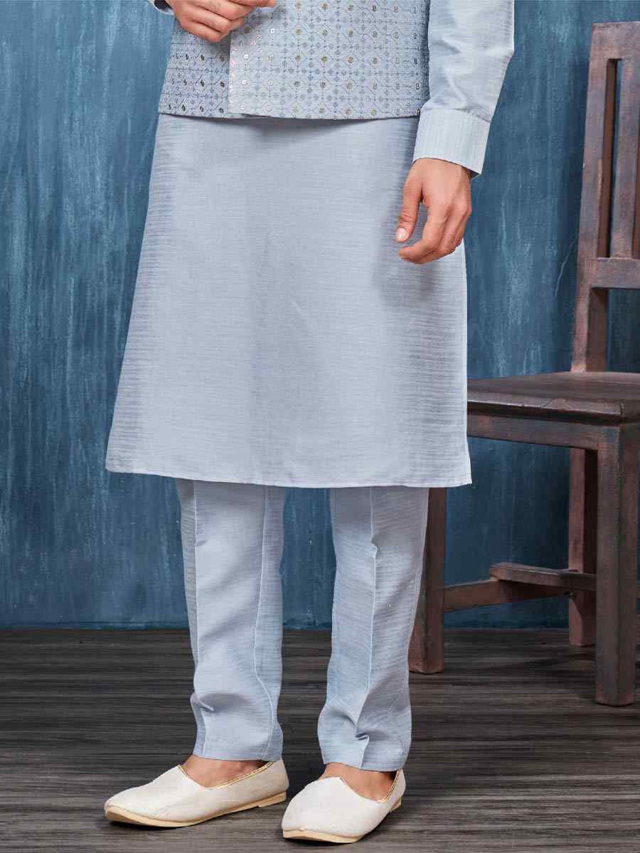 Blue Art Banarasi Silk Woven Festival Wedding Kurta