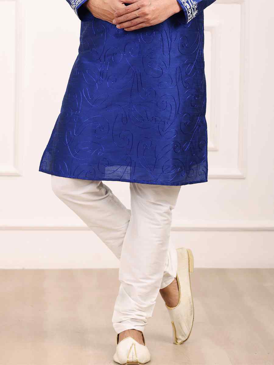 Blue Art Banarasi Silk Woven Festival Wedding Kurta