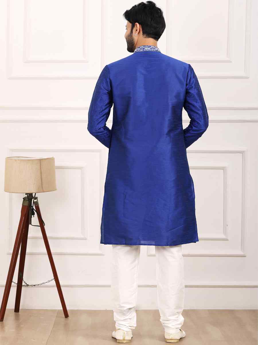 Blue Art Banarasi Silk Woven Festival Wedding Kurta