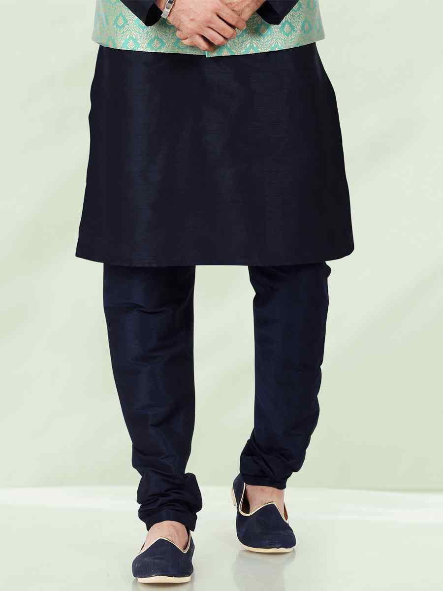 Blue Art Banarasi Silk Woven Festival Wedding Kurta