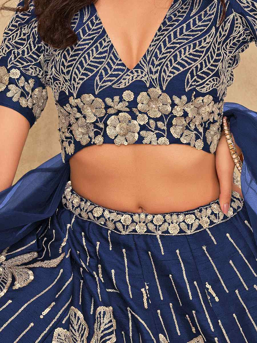 Blue Art Silk Embroidered Bridal Wedding Reception Festival Heavy Border Lehenga Choli