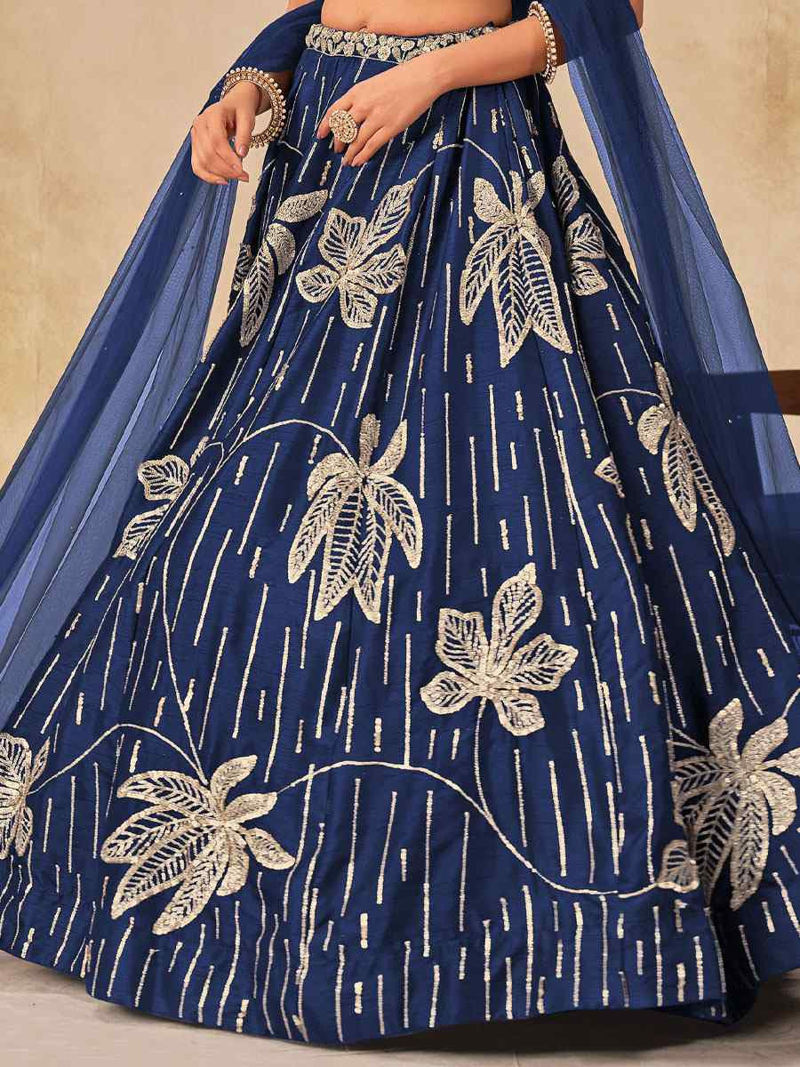Blue Art Silk Embroidered Bridal Wedding Reception Festival Heavy Border Lehenga Choli