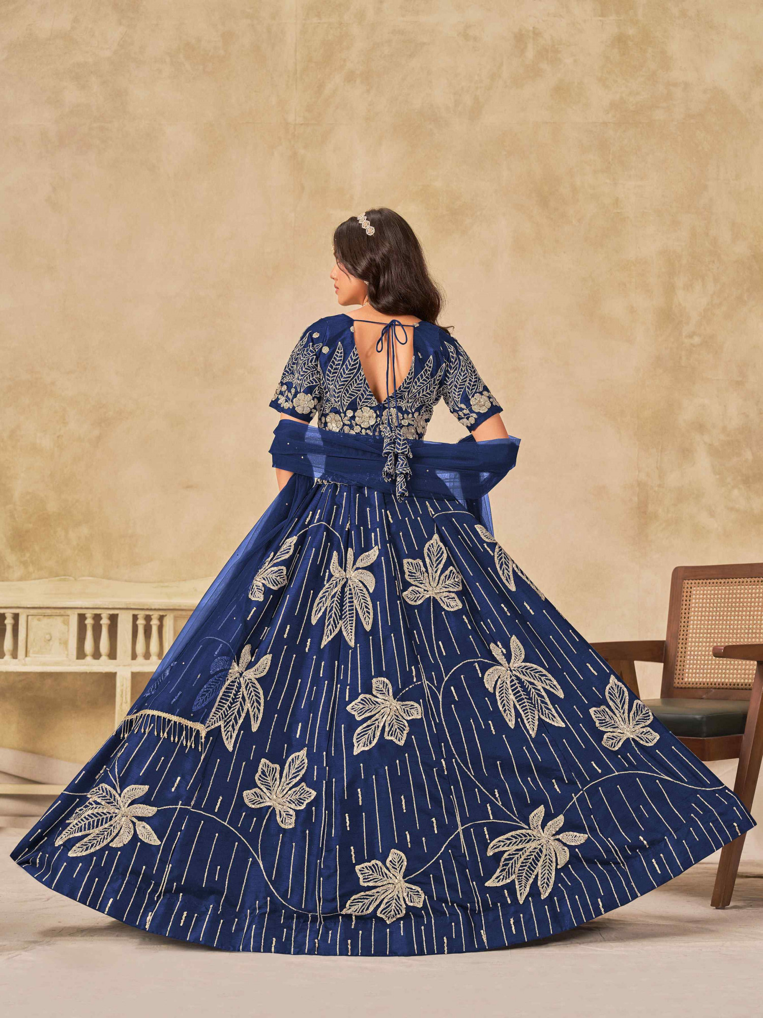Blue Art Silk Embroidered Bridal Wedding Reception Festival Heavy Border Lehenga Choli