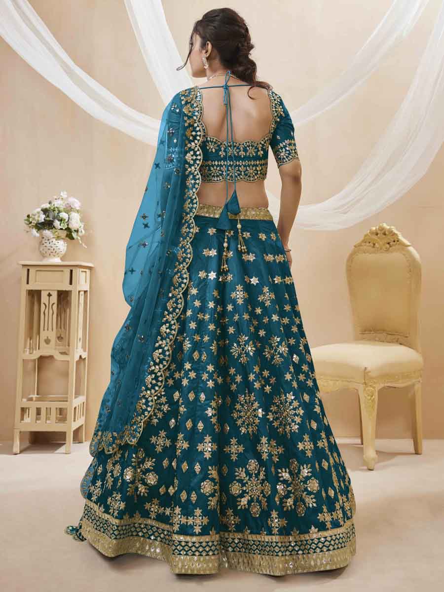 Blue Art Silk Embroidered Bridesmaid Wedding Heavy Border Lehenga Choli