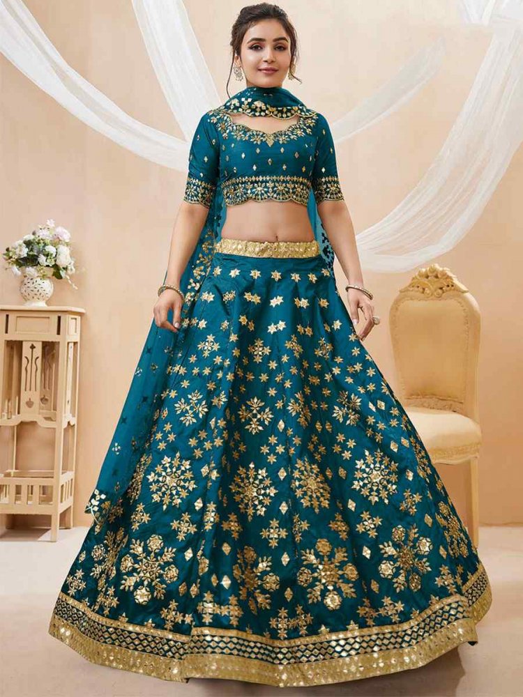 Blue Art Silk Embroidered Bridesmaid Wedding Heavy Border Lehenga Choli