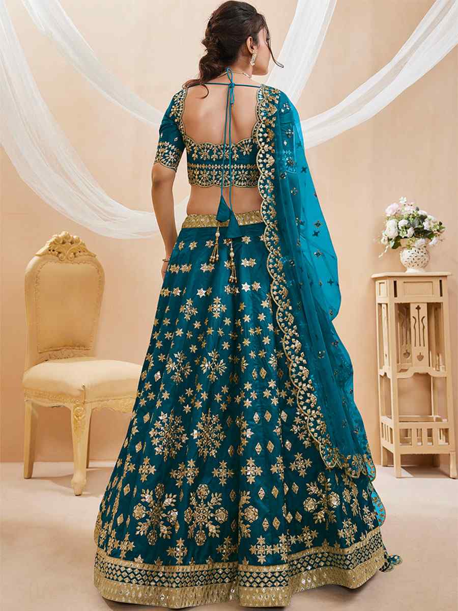 Blue Art Silk Embroidered Bridesmaid Wedding Heavy Border Lehenga Choli