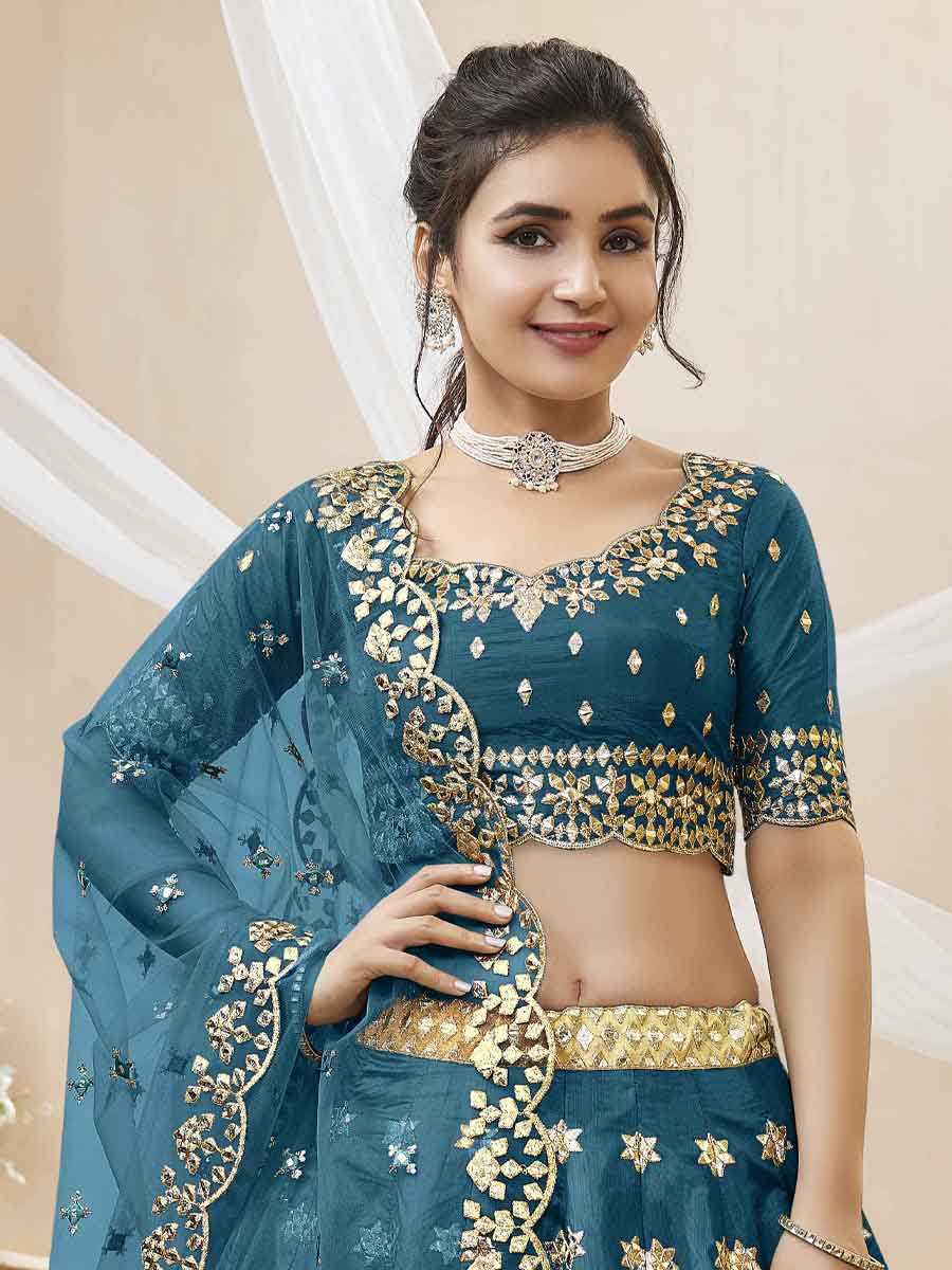 Blue Art Silk Embroidered Bridesmaid Wedding Heavy Border Lehenga Choli