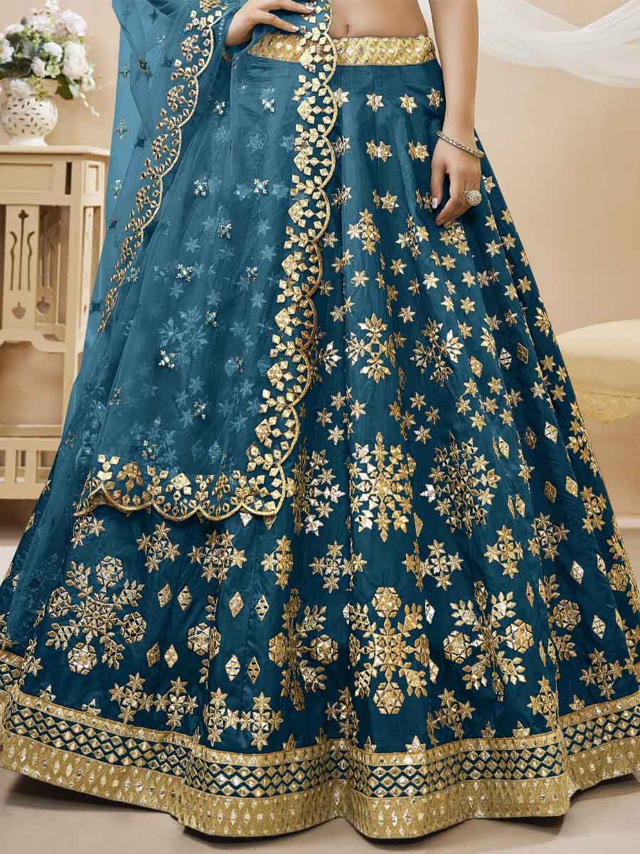Blue Art Silk Embroidered Bridesmaid Wedding Heavy Border Lehenga Choli