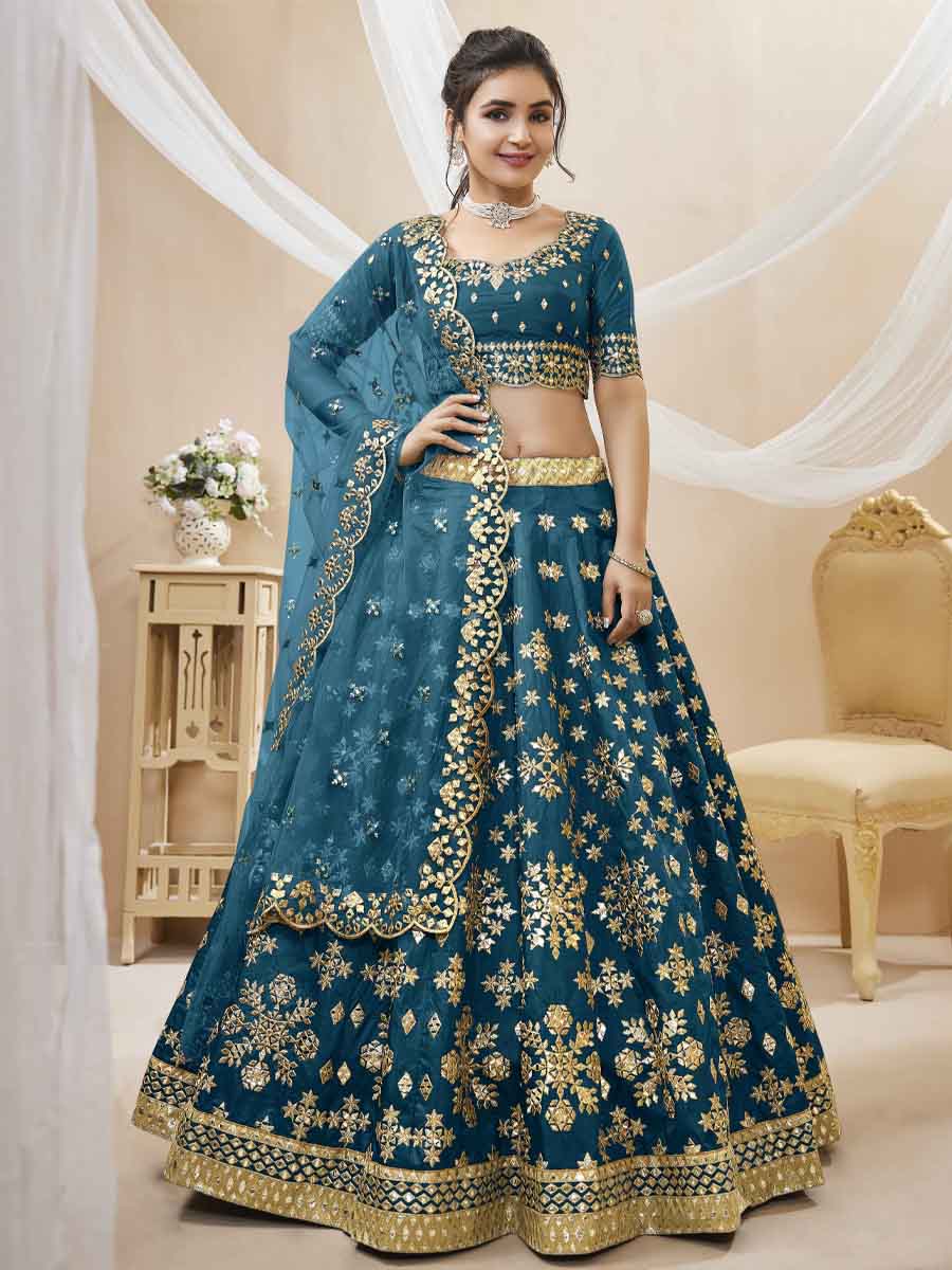 Blue Art Silk Embroidered Bridesmaid Wedding Heavy Border Lehenga Choli