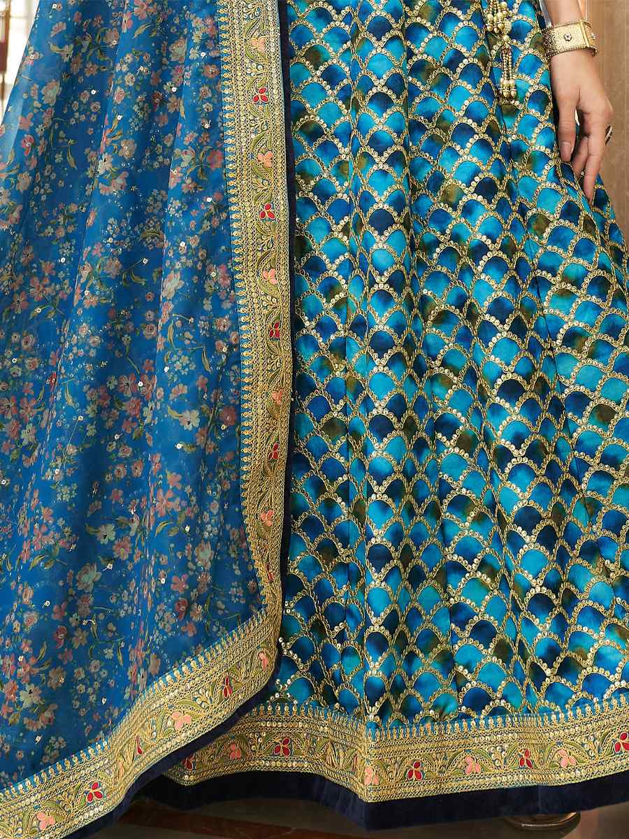 Blue Art Silk Embroidered Engagement Wedding Heavy Border Lehenga Choli