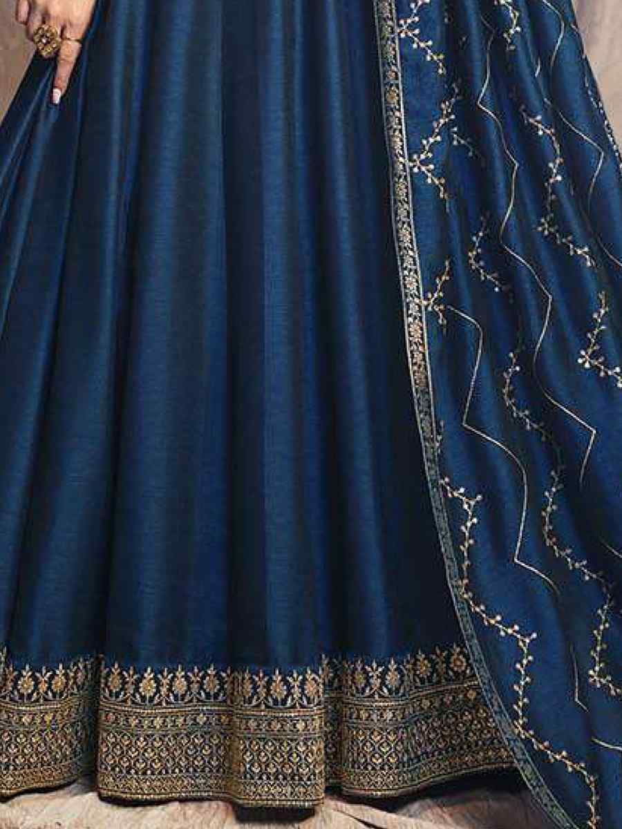 Blue Art Silk Embroidered Festival Wedding Anarkali Salwar Kameez