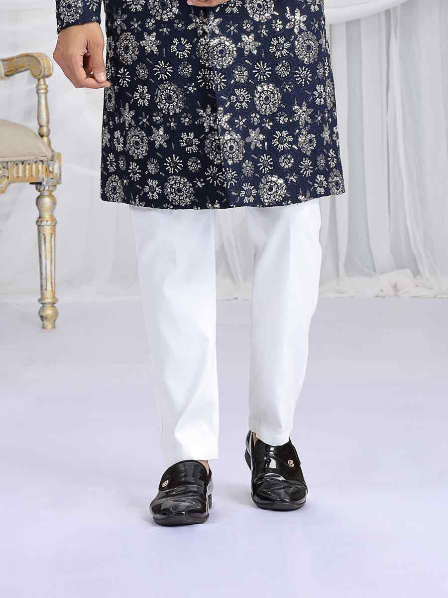 Blue Art Silk Embroidered Festival Wedding Mens Sherwani