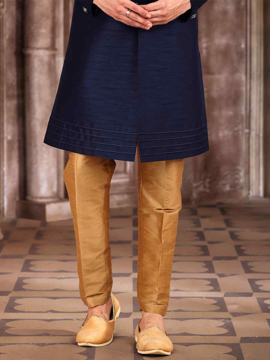 Blue Art Silk Embroidered Wedding Groom Sherwani