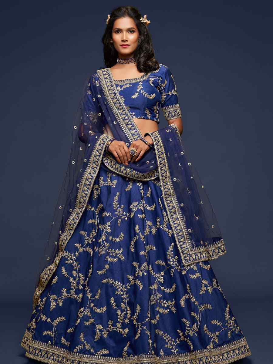 Blue Art Silk Embroidered Wedding Reception Festival Heavy Border Lehenga Choli