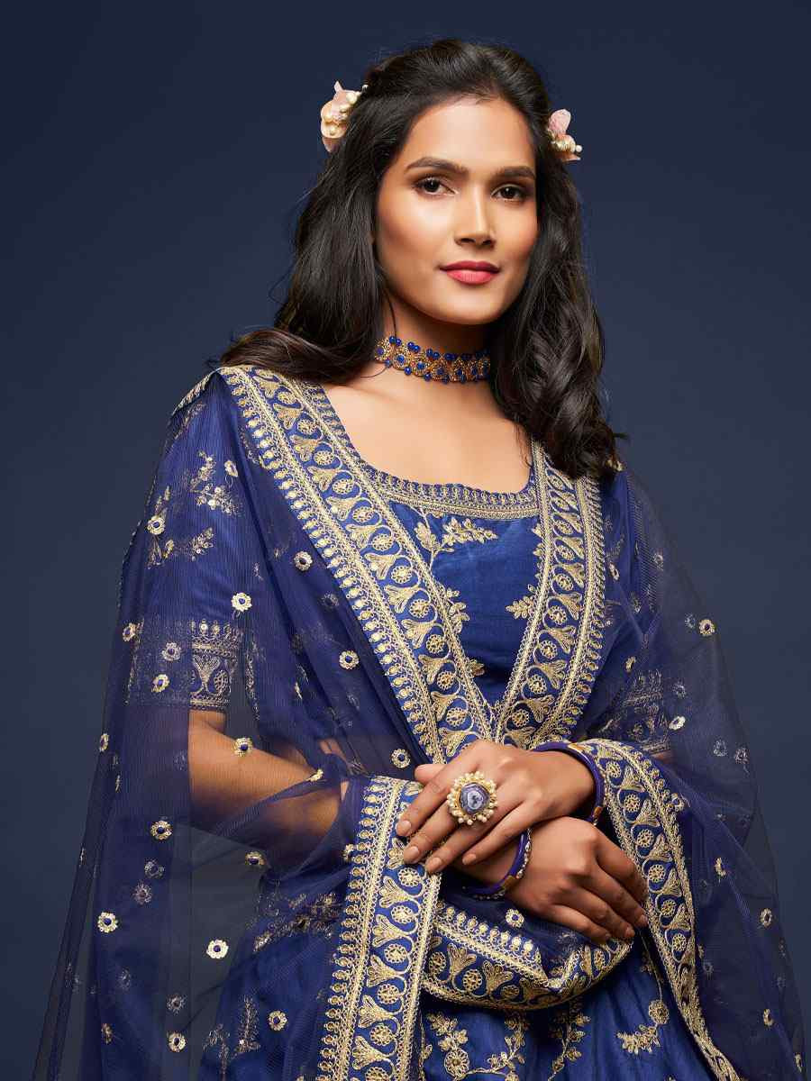 Blue Art Silk Embroidered Wedding Reception Festival Heavy Border Lehenga Choli