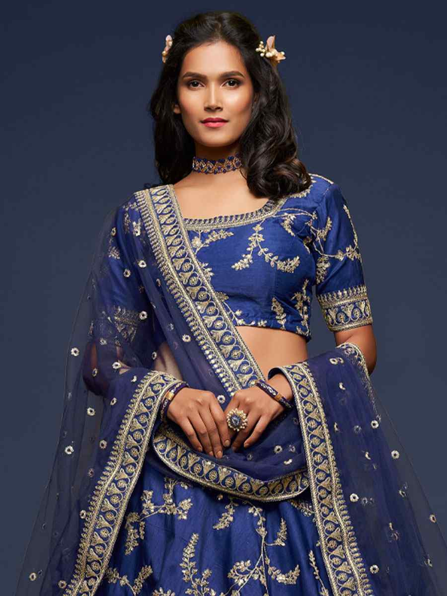 Blue Art Silk Embroidered Wedding Reception Festival Heavy Border Lehenga Choli