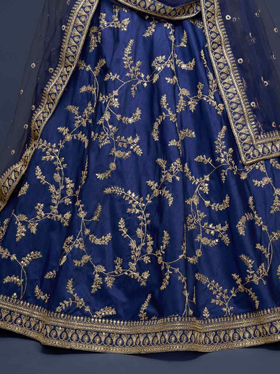 Blue Art Silk Embroidered Wedding Reception Festival Heavy Border Lehenga Choli