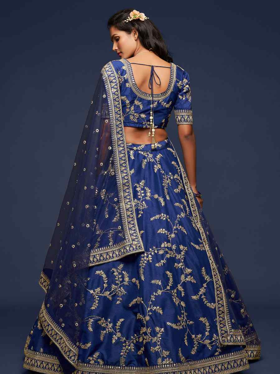 Blue Art Silk Embroidered Wedding Reception Festival Heavy Border Lehenga Choli