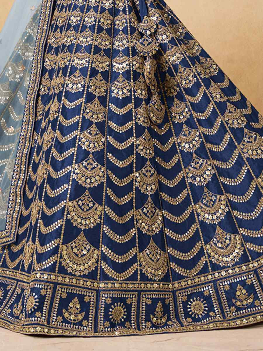 Blue Art Silk Embroidered Wedding Reception Festival Heavy Border Lehenga Choli