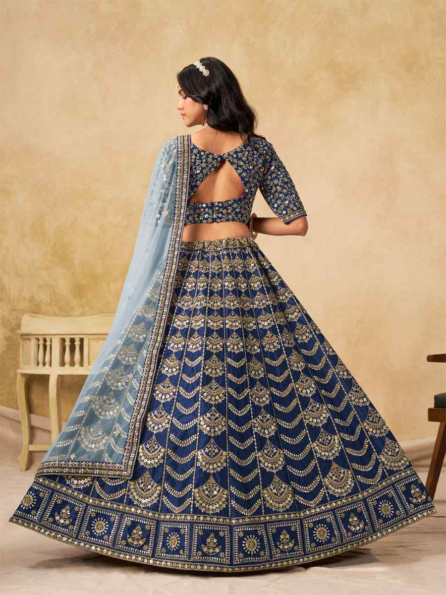 Blue Art Silk Embroidered Wedding Reception Festival Heavy Border Lehenga Choli