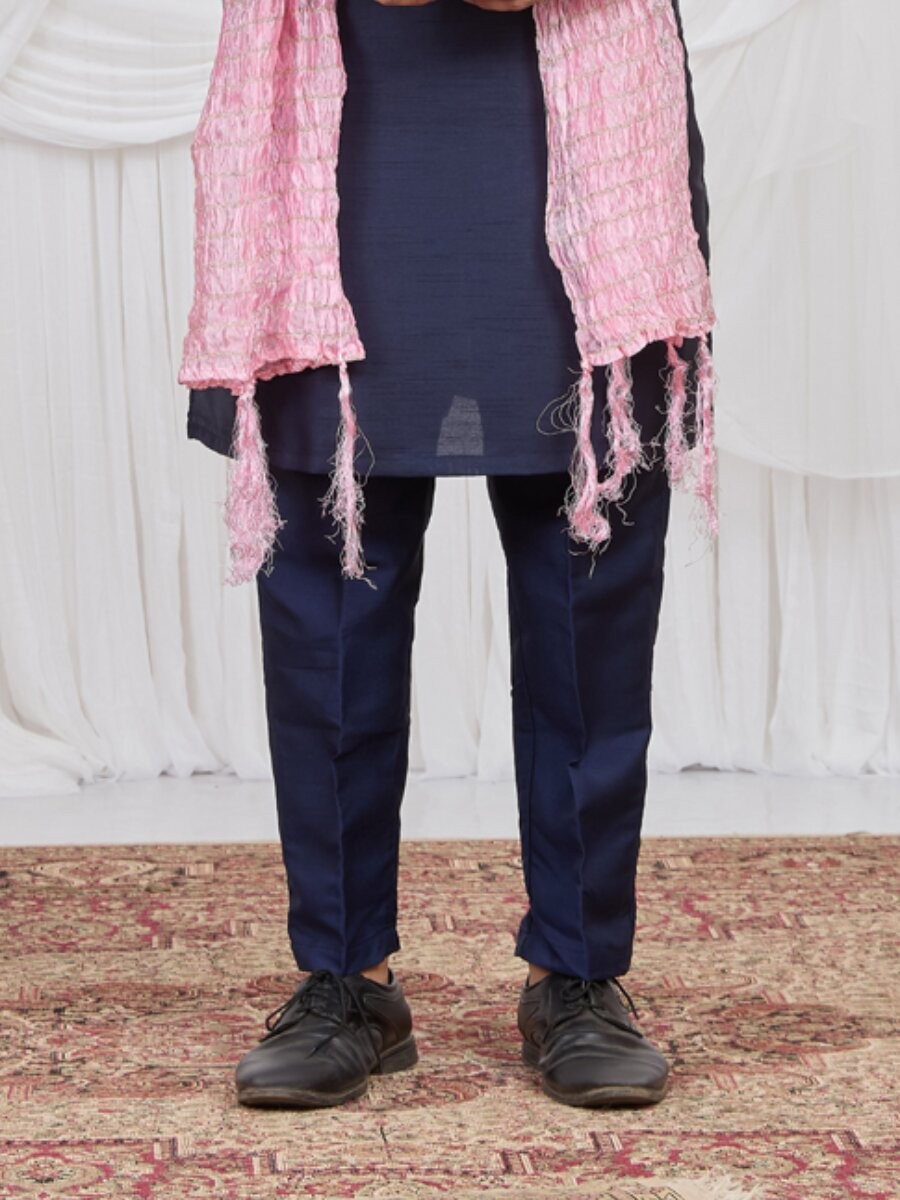 Blue Art Silk Embroidery Wedding Party Festival Ready Mens Kurta