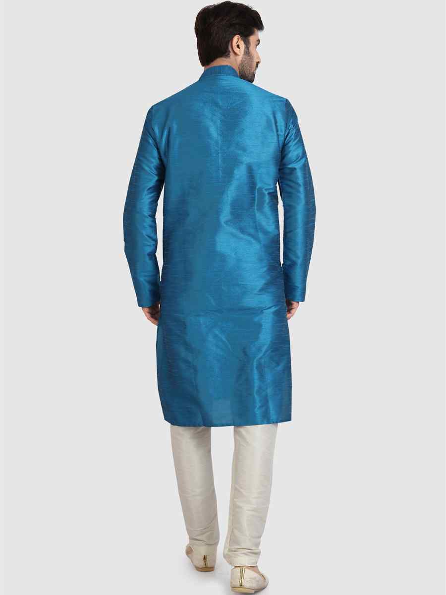 Blue Art Silk Plain Festival Kurta