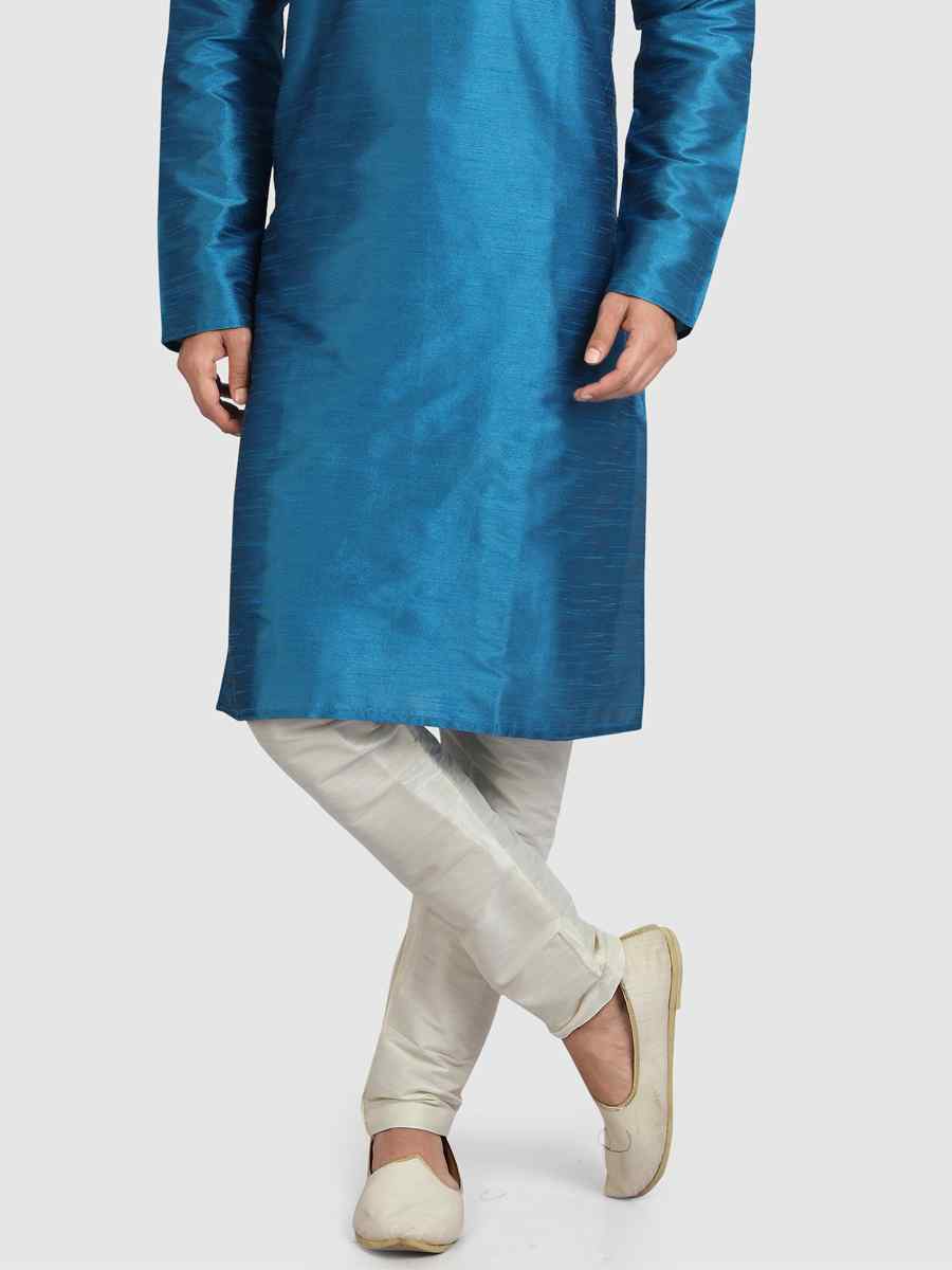 Blue Art Silk Plain Festival Kurta