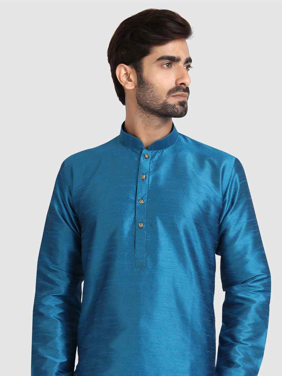 Blue Art Silk Plain Festival Kurta