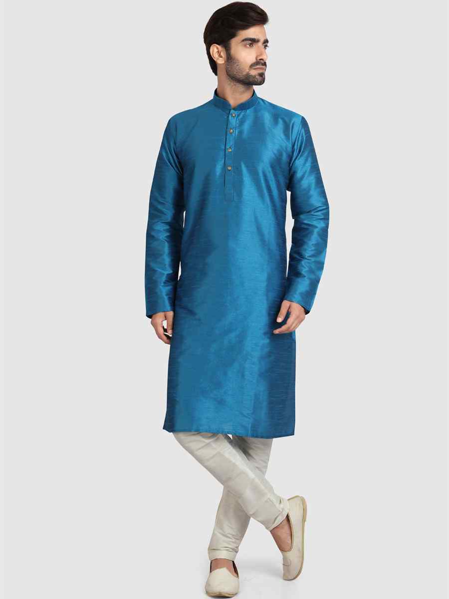Blue Art Silk Plain Festival Kurta