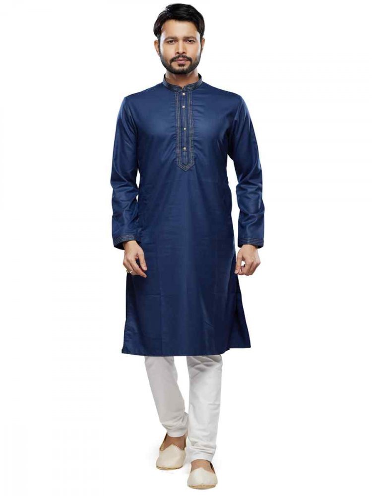 Blue Art Silk Printed Festival Casual Kurta