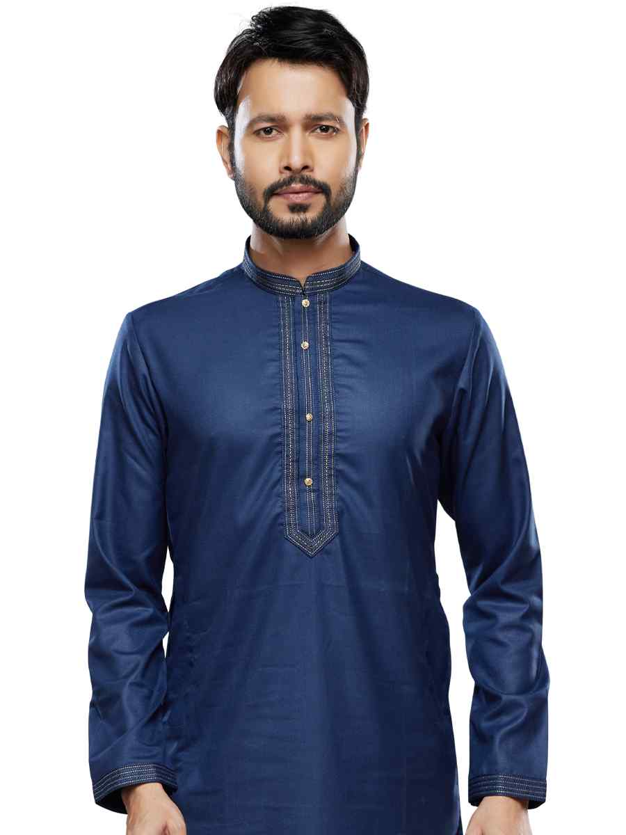 Blue Art Silk Printed Festival Casual Kurta