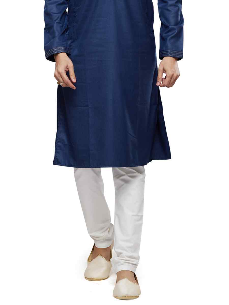 Blue Art Silk Printed Festival Casual Kurta