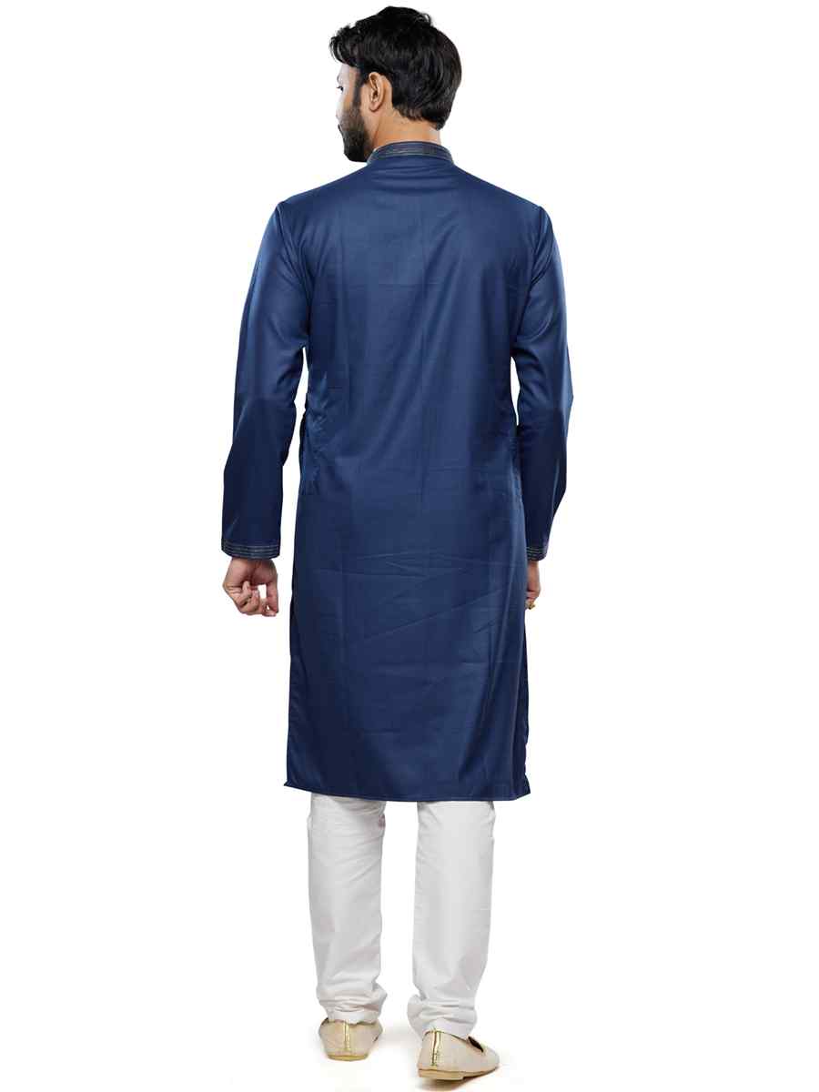 Blue Art Silk Printed Festival Casual Kurta