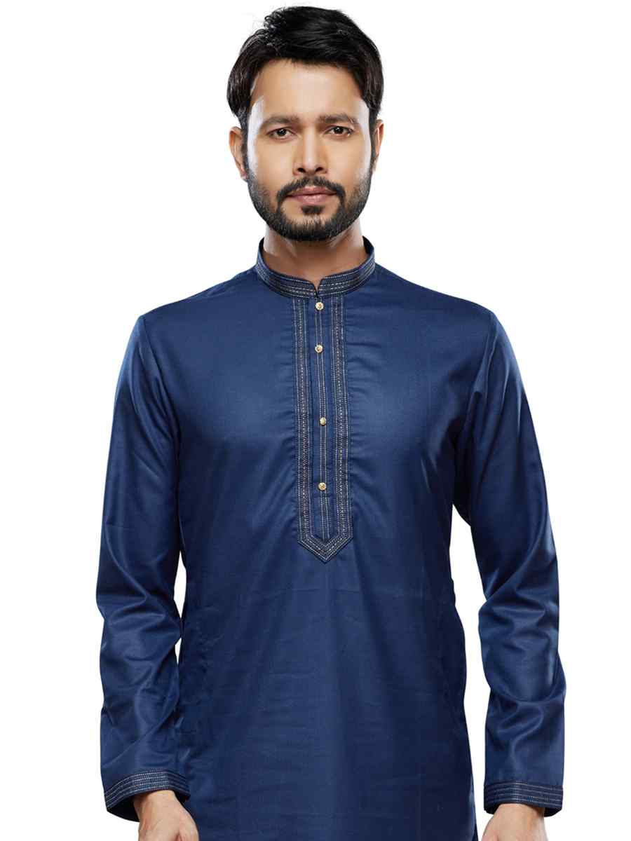 Blue Art Silk Printed Festival Casual Kurta