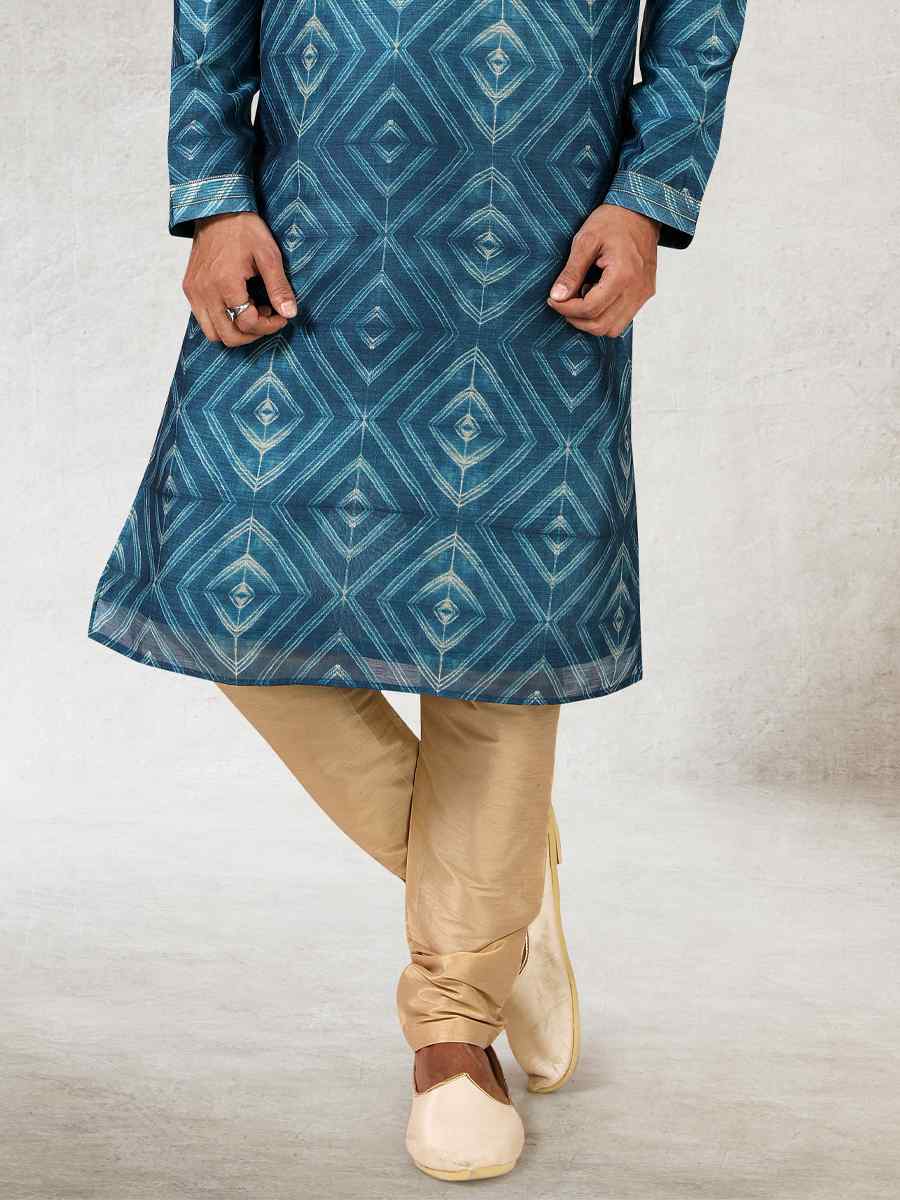 Blue Art Silk Printed Festival Kurta