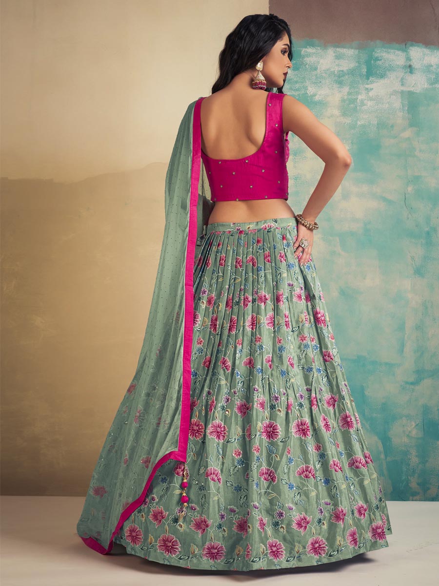 Blue Art Silk Printed Festival Wedding Ready Circular Lehenga Choli