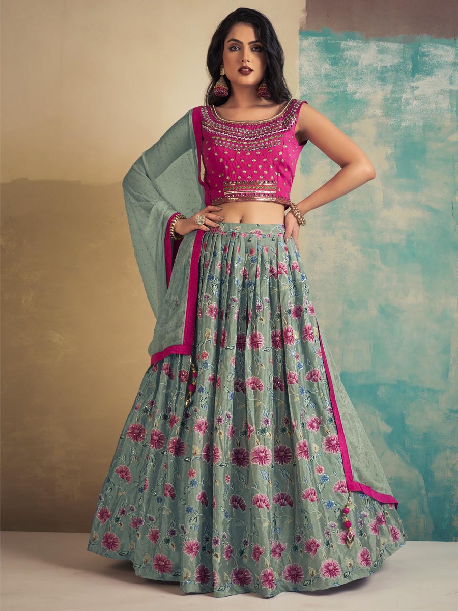 Blue Art Silk Printed Festival Wedding Ready Circular Lehenga Choli