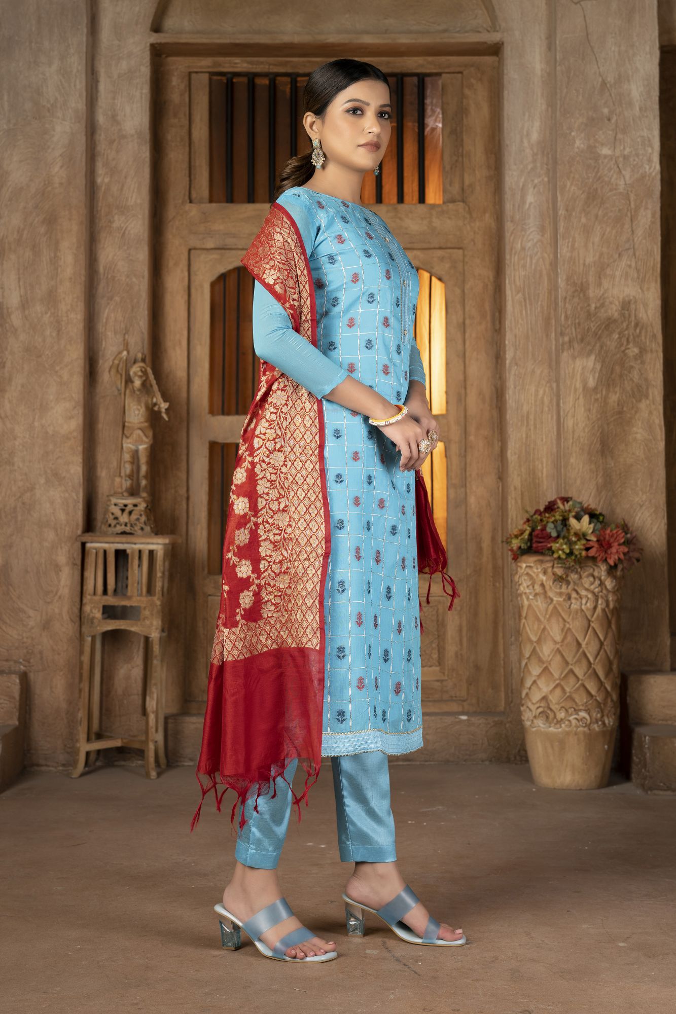 Blue Banarasi Jacquard Embroidery Festival Party Pant Salwar Kameez
