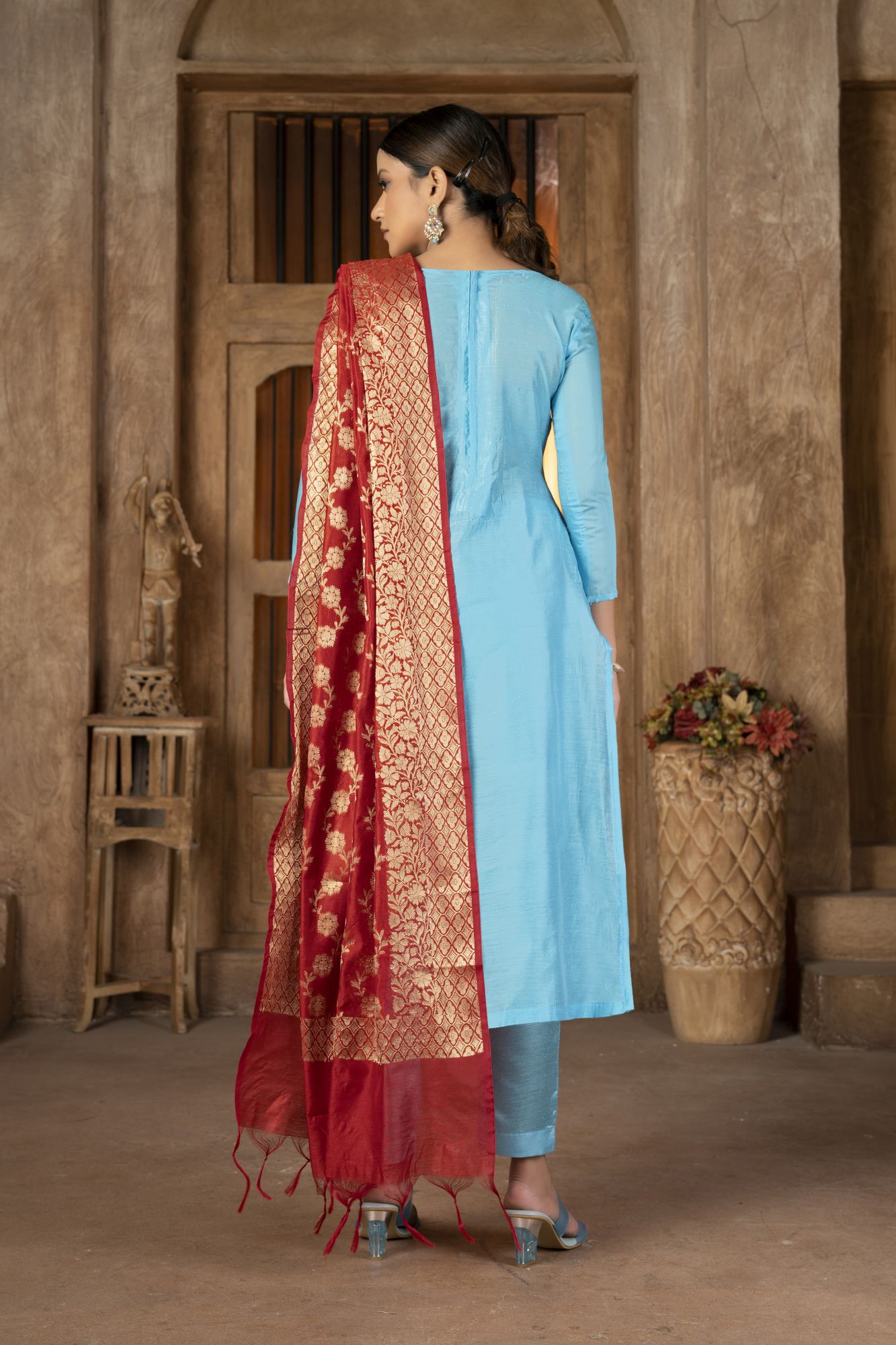 Blue Banarasi Jacquard Embroidery Festival Party Pant Salwar Kameez