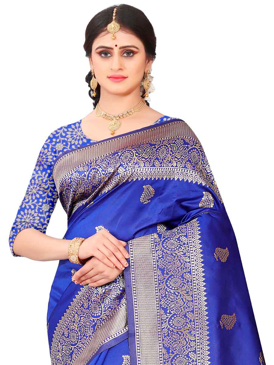 Blue Banarasi Jacquard Handwoven Wedding Festival Heavy Border Saree