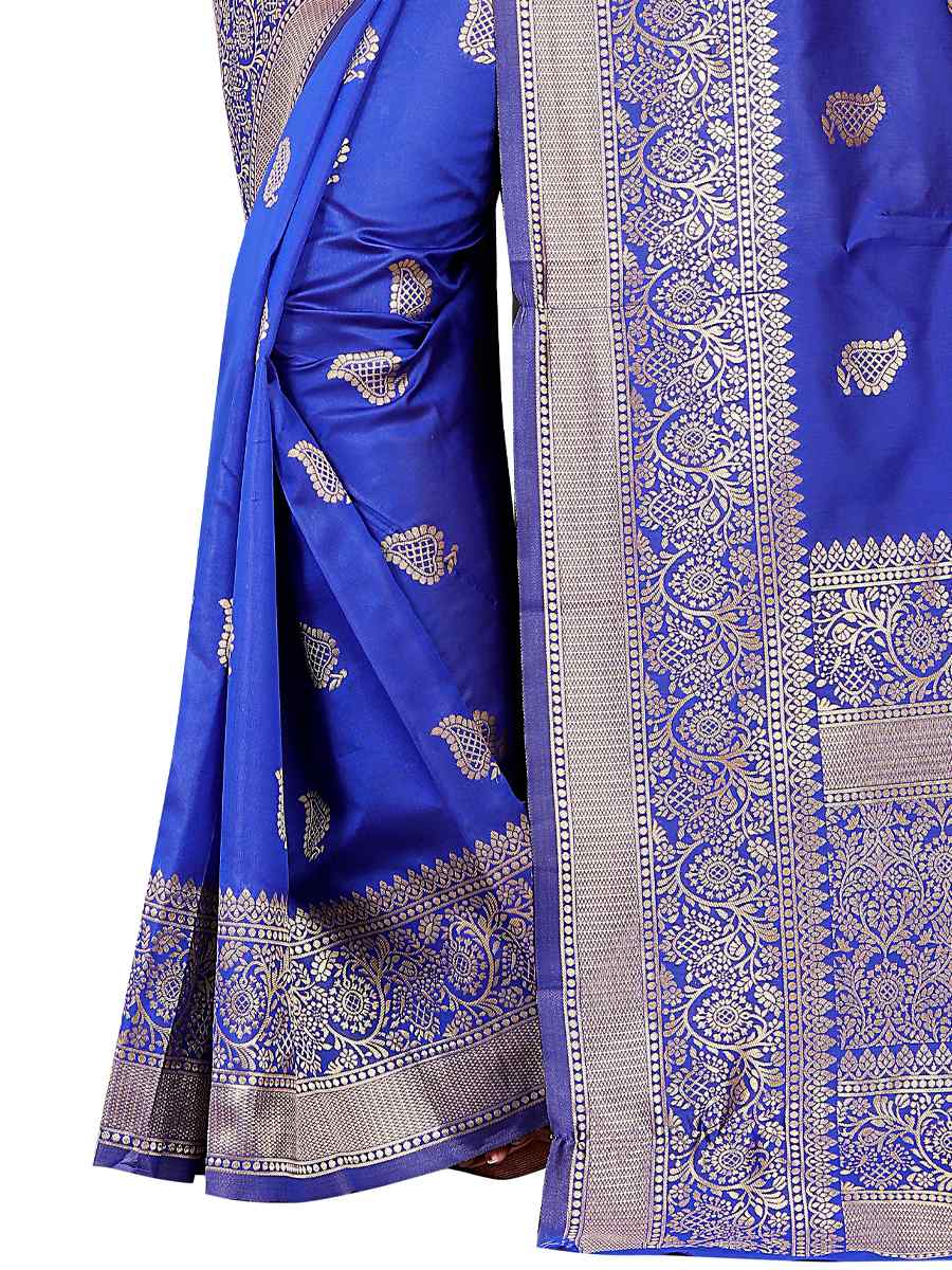 Blue Banarasi Jacquard Handwoven Wedding Festival Heavy Border Saree