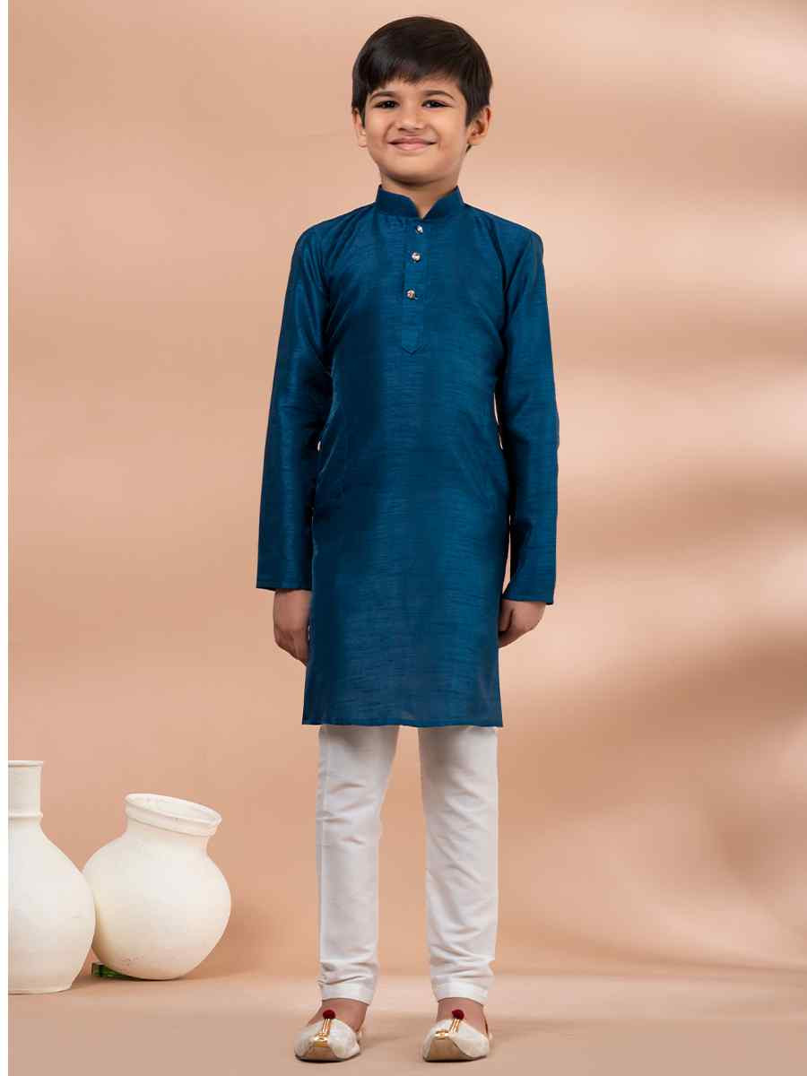 Blue Banarasi Printed Festival Traditional Kurta Pyjama Boys Wear