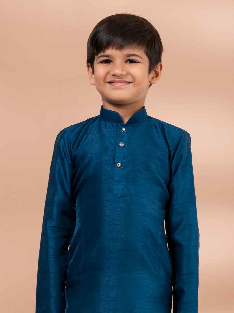Blue Banarasi Printed Festival Traditional Kurta Pyjama Boys Wear