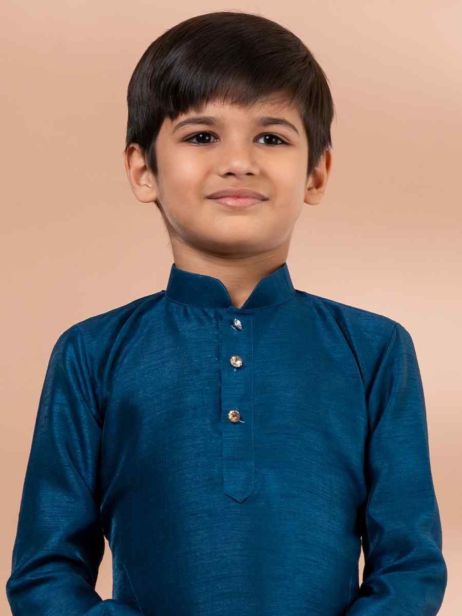 Blue Banarasi Printed Festival Traditional Kurta Pyjama Boys Wear