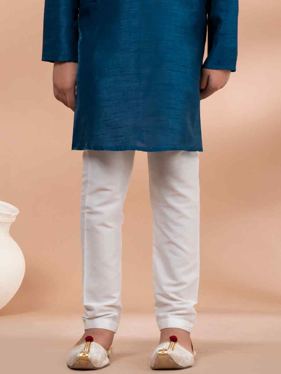Blue Banarasi Printed Festival Traditional Kurta Pyjama Boys Wear