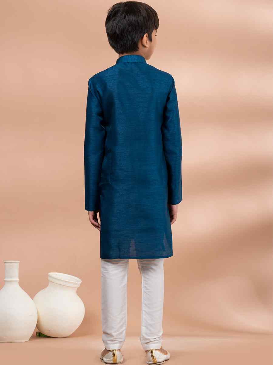 Blue Banarasi Printed Festival Traditional Kurta Pyjama Boys Wear